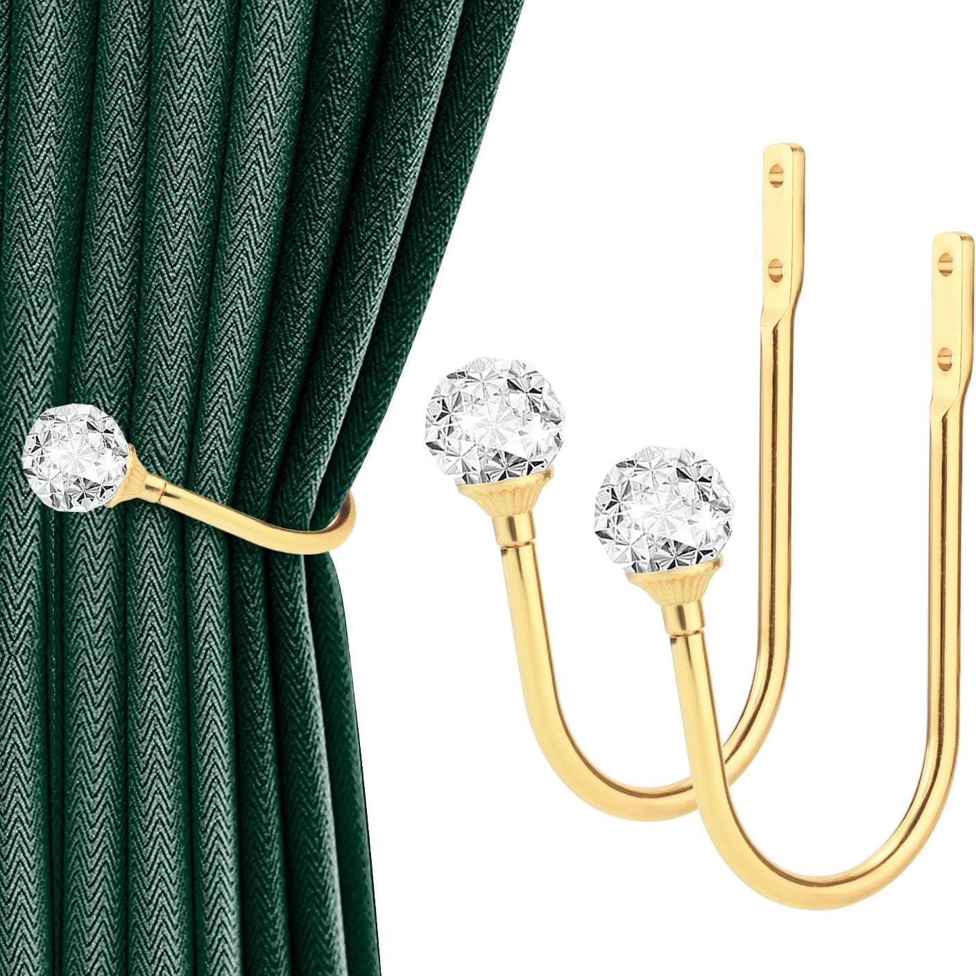 Curtain Holdbacks, Curtain Tiebacks Curtain Hooks For Drapes With Clear Crystal Ball, Wall Mounted Window Curtain Holder For Home Decor