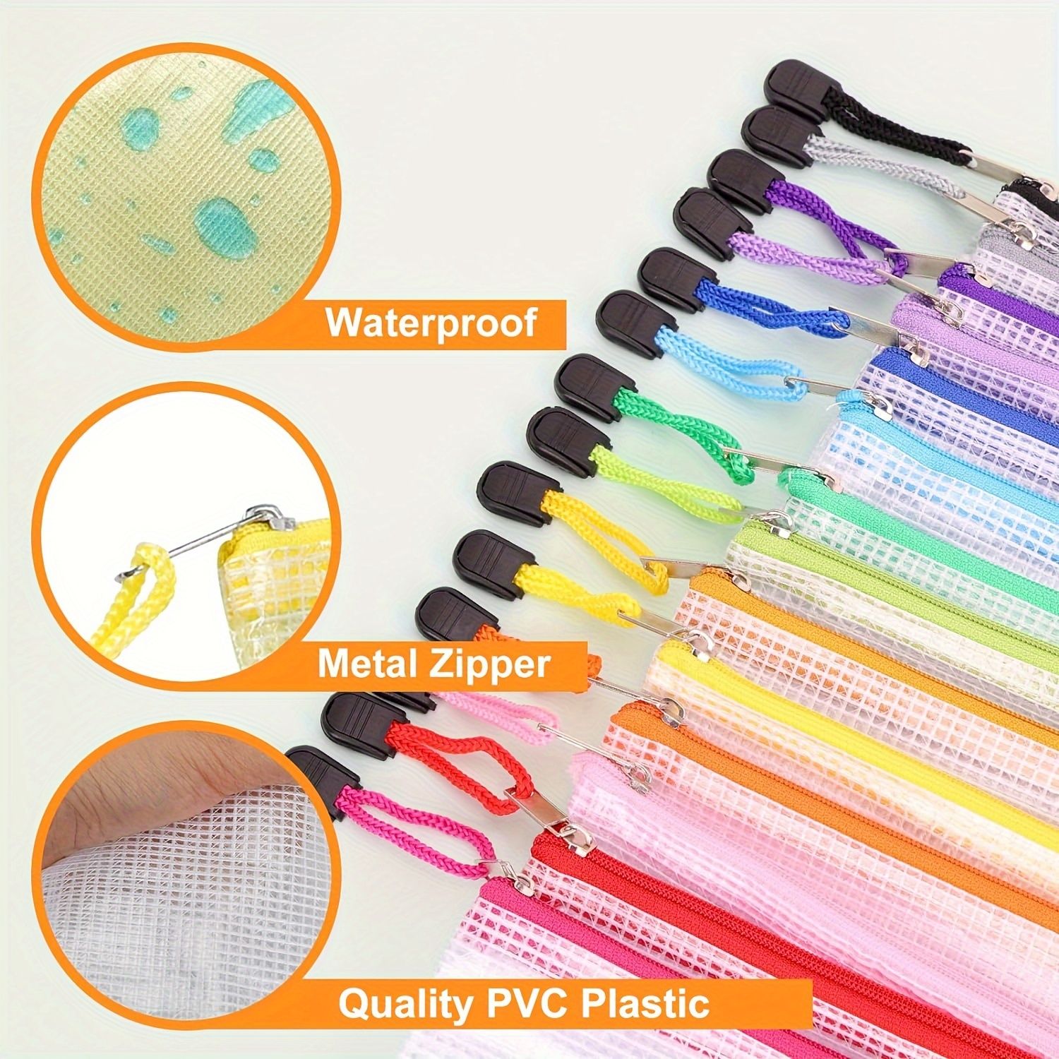 A4  A5  A6 Size Colorful Mesh Zipper Pouches - Reusable Travel and Office Storage Bags  Durable, Water-Resistant, and Easy to Clean