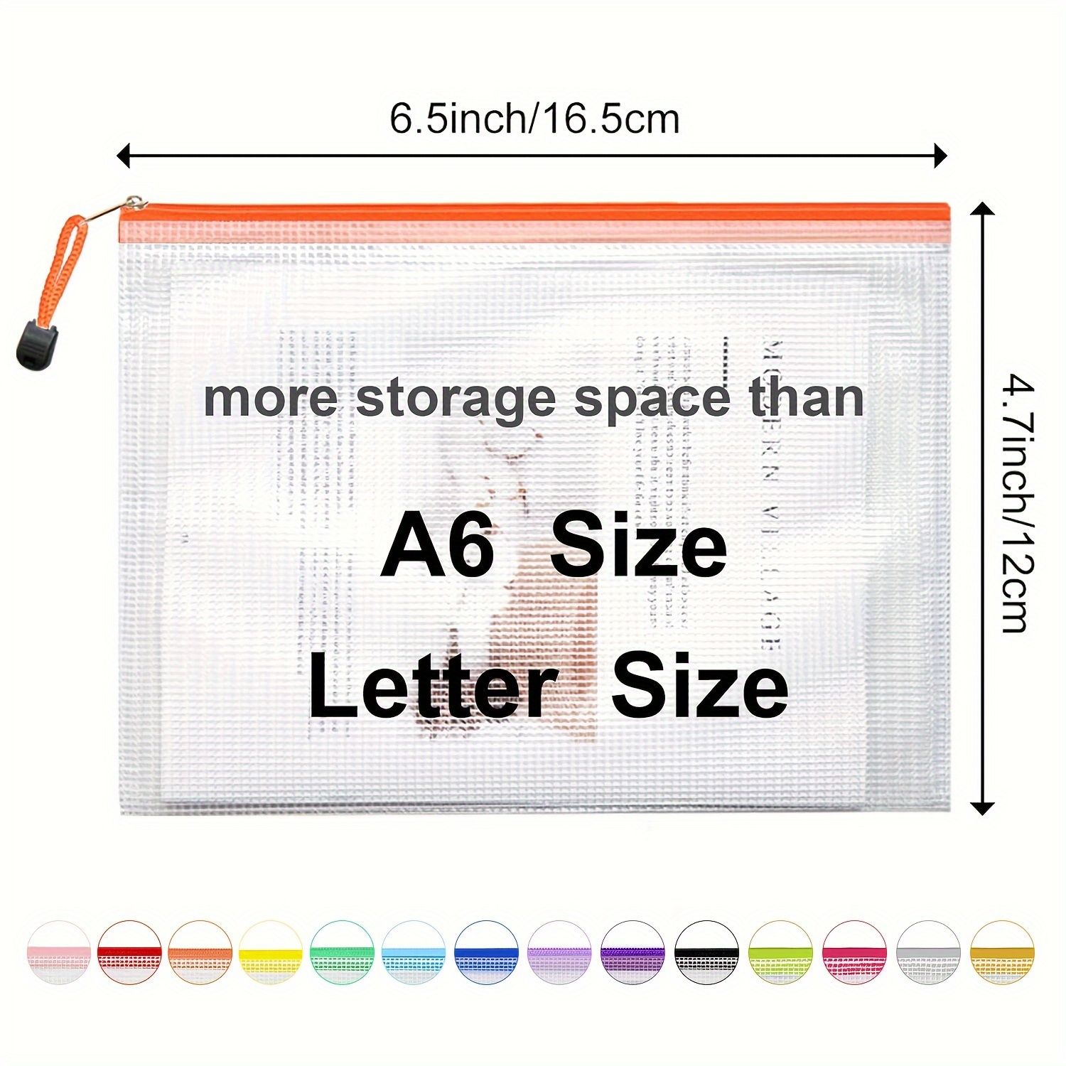 A4  A5  A6 Size Colorful Mesh Zipper Pouches - Reusable Travel and Office Storage Bags  Durable, Water-Resistant, and Easy to Clean