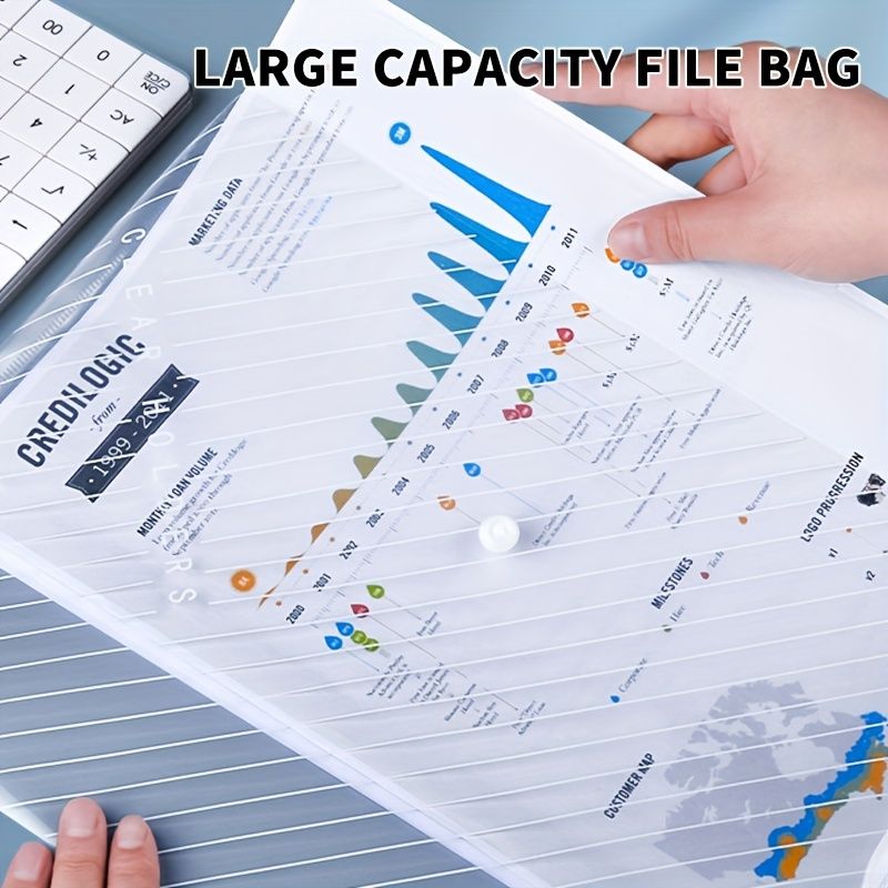 10-20PCS  Stylish Clear A4 File Bags - File Jackets & File Pockets with Button Closure, Mixed Color & White Storage Organizer for Office & School, Back to School Essentials, Convenient and Durable