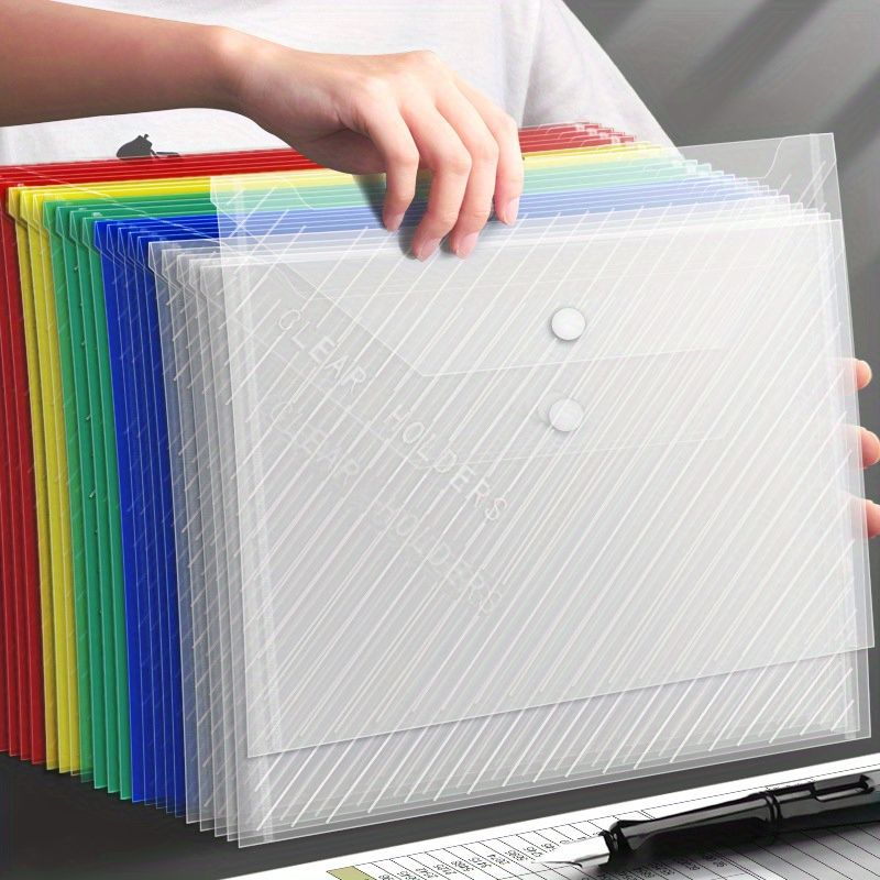 10-20PCS  Stylish Clear A4 File Bags - File Jackets & File Pockets with Button Closure, Mixed Color & White Storage Organizer for Office & School, Back to School Essentials, Convenient and Durable