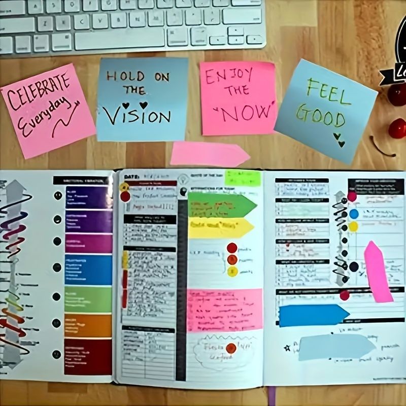 2026 Vibrant Sticky Notes Set with Faux Leather Organizer - Double-Sided Calendar, Multicolor Memo Pads for Office, School & Home Organization
