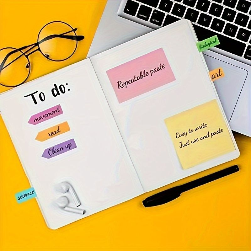 2026 Vibrant Sticky Notes Set with Faux Leather Organizer - Double-Sided Calendar, Multicolor Memo Pads for Office, School & Home Organization