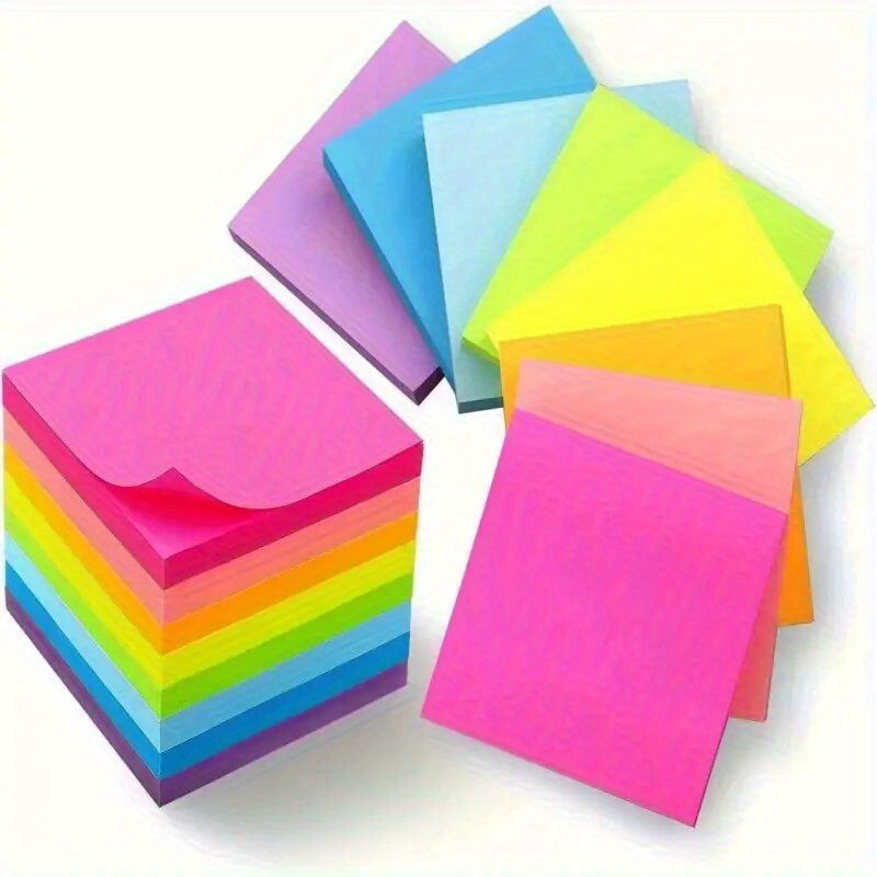 300Sheets  Vibrant Fluorescent Sticky Notes - Assorted Colors For Students & Office Use Cute Sticky Note Pads Colored Notebook Paper, Sticker Notes For Home message, Reminder message