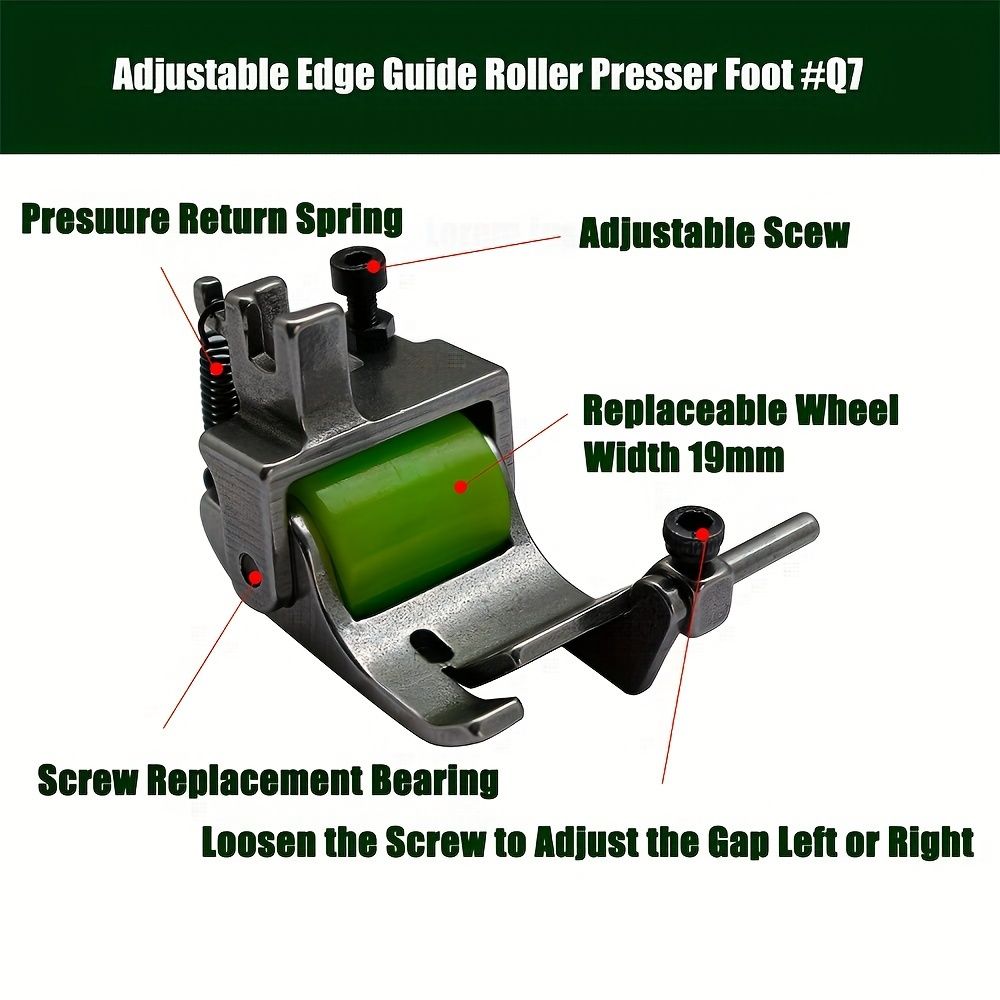 Adjustable Hemming Presser Foot with Edge Guide Roller - Anti-Wrinkle, Fit for Sewing Machines, Easy Installation
