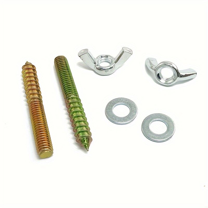 10PCS M6x50 Double Headed Wing Nuts and Bolts Set with Flat Washers - Heavy-Duty Hanger Bolts for Pet Furniture, Household Furniture, Hamster Springboard Station Board, and Bird Cage Pole