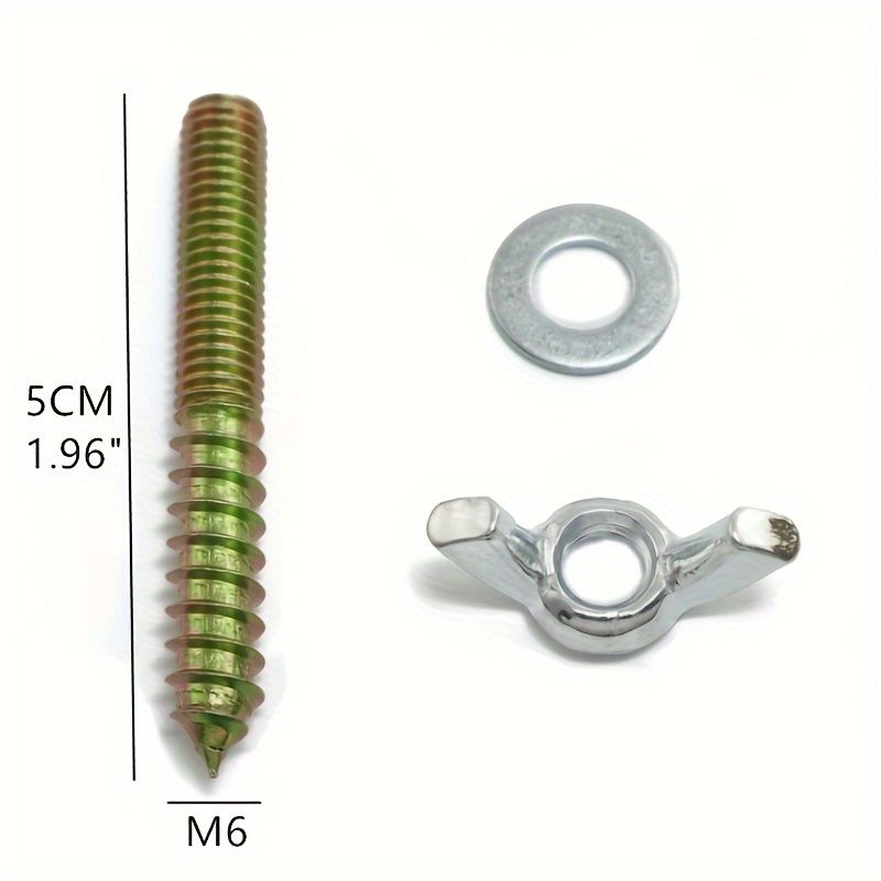 10PCS M6x50 Double Headed Wing Nuts and Bolts Set with Flat Washers - Heavy-Duty Hanger Bolts for Pet Furniture, Household Furniture, Hamster Springboard Station Board, and Bird Cage Pole