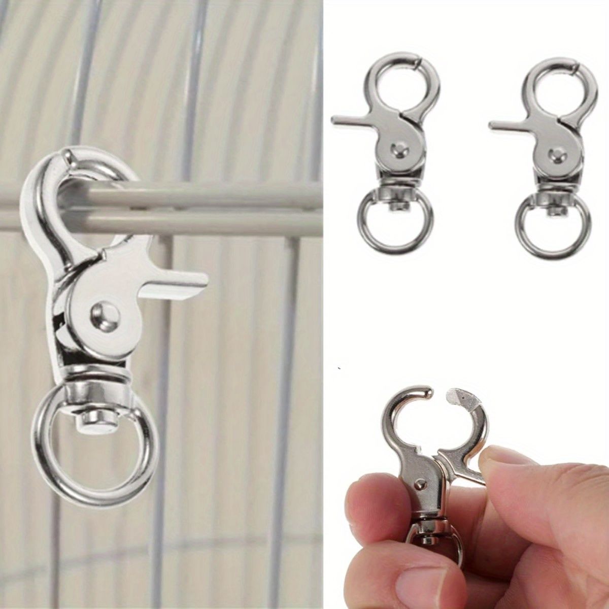 8 Pcs Stainless Steel Birdcage Clasps, Swivel Locking Snap Hooks for Bird Cage Doors, Durable Metal Latches for Parrot, Dove, Rabbit Habitat Security