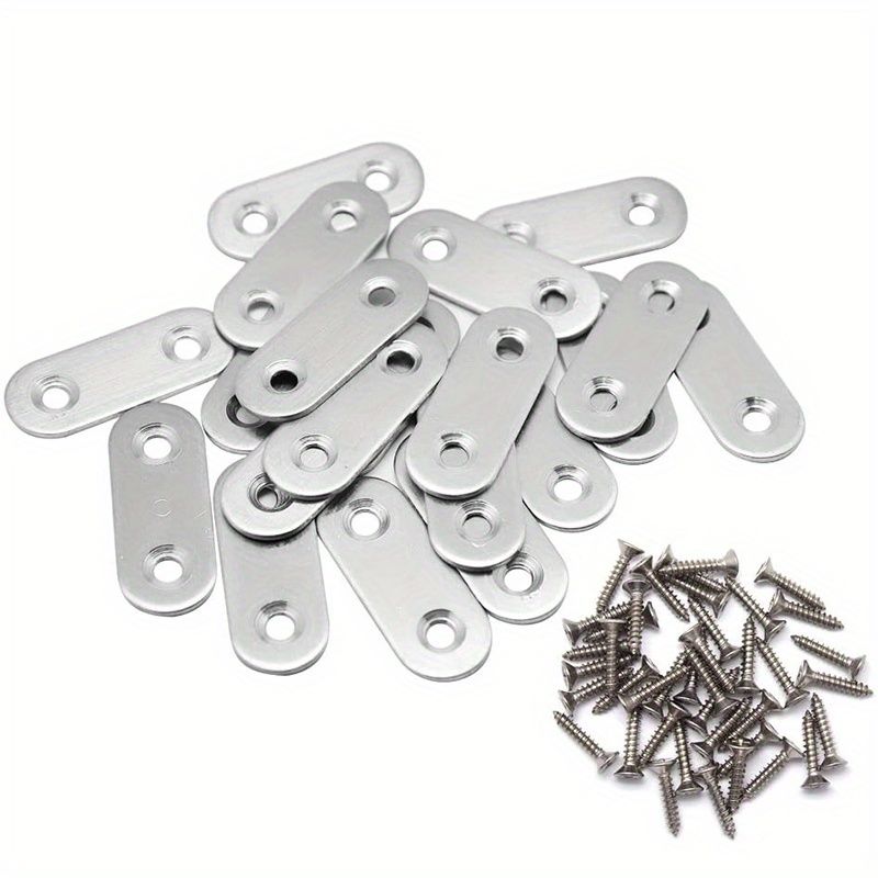 20pcs Stainless Straight Bracket (0.6*1.4 inch) Flat Straight Braces, Metal Fixed Connecting Plate, Can be Used to Repair Furniture, Bookcase, Table, Chair Legs, Beds Etc.