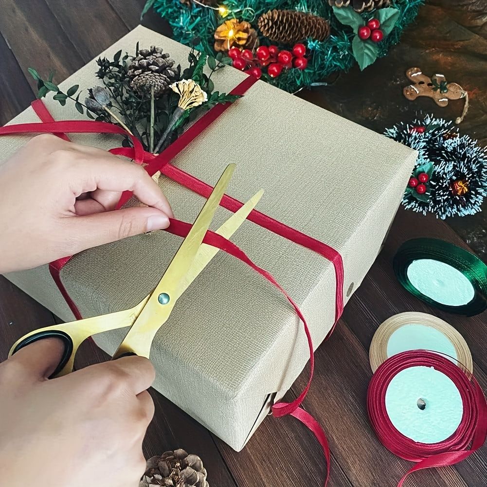 6 Rolls, 150 Yards Christmas Ribbon for Gift Wrapping, 3/8"Wide Holiday Satin Ribbon for Crafts, Fabric Christmas Wrapping Ribbon for Decorating Ornaments Wreath Present DIY Project, Ribbons for Bouqu