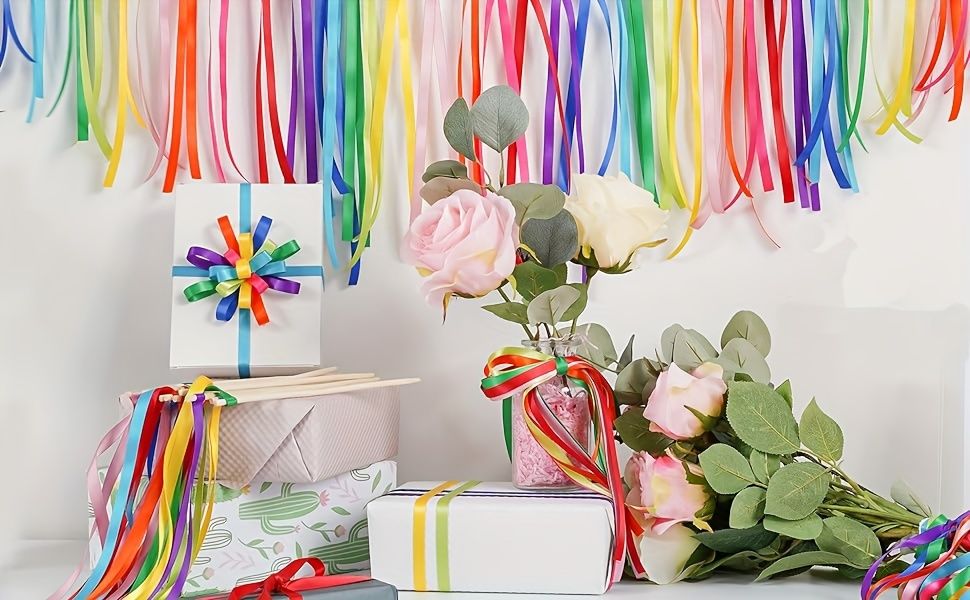 6 Rolls, 150 Yards Christmas Ribbon for Gift Wrapping, 3/8"Wide Holiday Satin Ribbon for Crafts, Fabric Christmas Wrapping Ribbon for Decorating Ornaments Wreath Present DIY Project, Ribbons for Bouqu