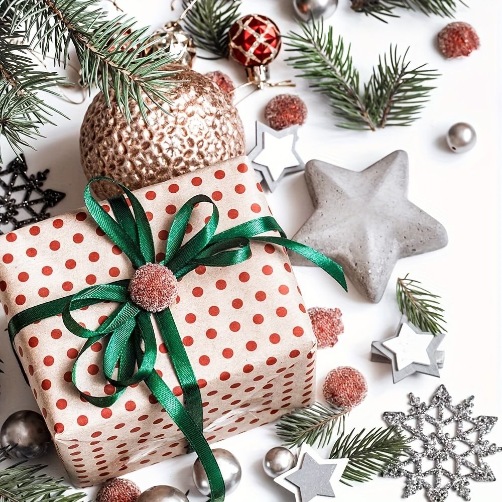 6 Rolls, 150 Yards Christmas Ribbon for Gift Wrapping, 3/8"Wide Holiday Satin Ribbon for Crafts, Fabric Christmas Wrapping Ribbon for Decorating Ornaments Wreath Present DIY Project, Ribbons for Bouqu