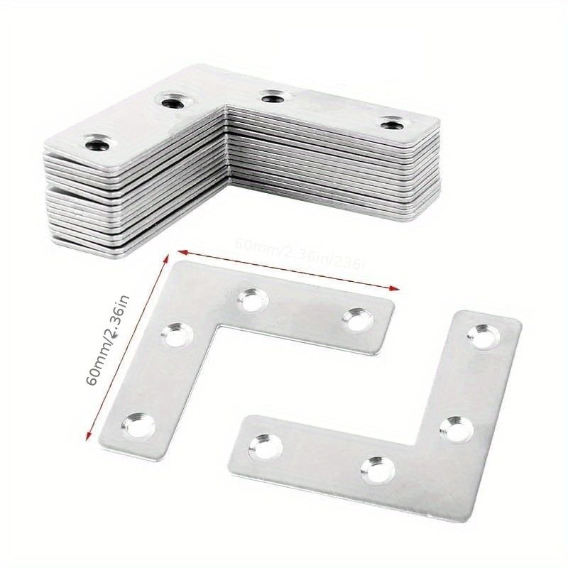 10Pcs L Shape Brackets, Flat Corner Braces, Plates Metal Repair Stainless Steel Plates For Wood Fixing Connector Fixing Brackets