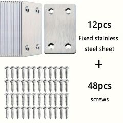 10PCS Heavy-Duty Stainless Steel Flat Straight Brackets - Ultra-Durable Metal Supports for Furniture, Wood Shelves, Cabinets, and DIY Projects - Easy Installation and Corrosion-Resistant