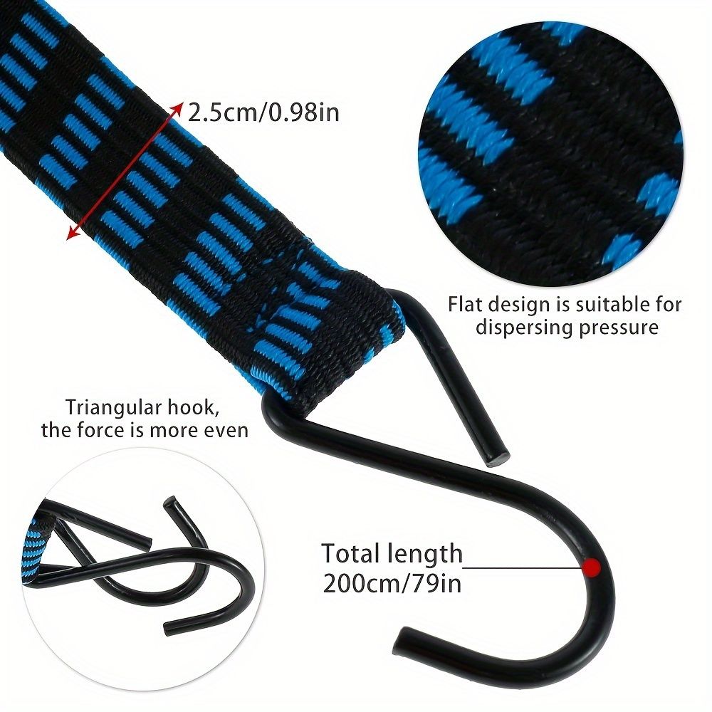 2PCS  Bungee Cords Elastic Bungees Cords With Hooks Heavy Duty Luggage Bungee Straps Anti-slip Flat Elasticity Rope For Motorcycle Bicycles