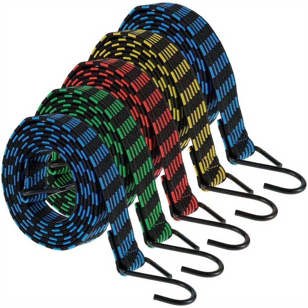 2PCS  Bungee Cords Elastic Bungees Cords With Hooks Heavy Duty Luggage Bungee Straps Anti-slip Flat Elasticity Rope For Motorcycle Bicycles