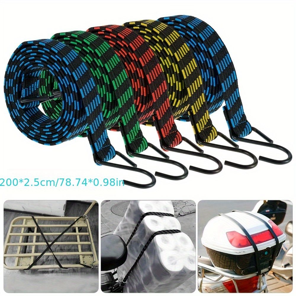 2PCS  Bungee Cords Elastic Bungees Cords With Hooks Heavy Duty Luggage Bungee Straps Anti-slip Flat Elasticity Rope For Motorcycle Bicycles