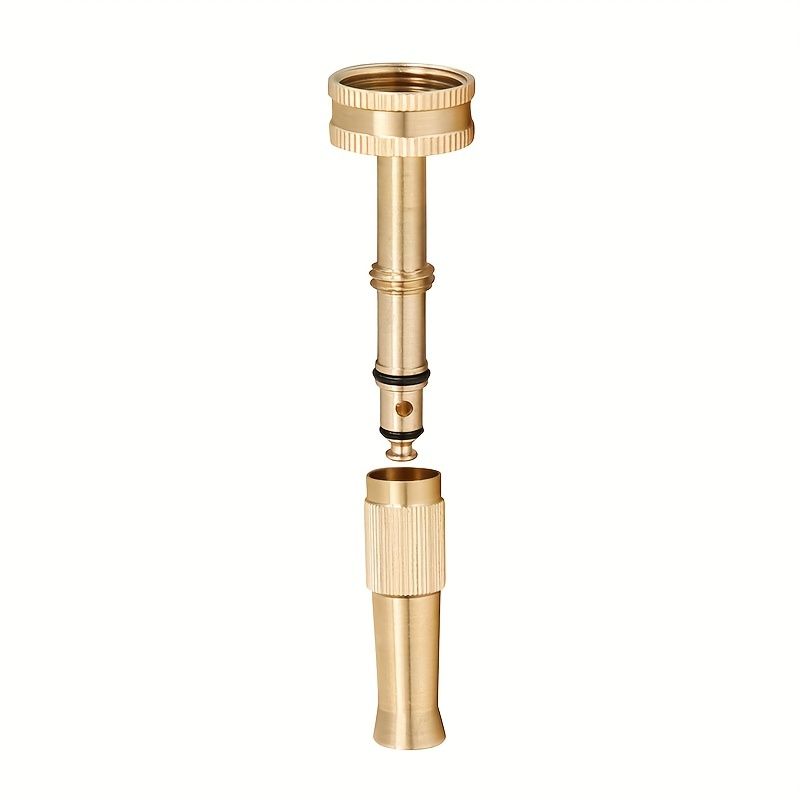 1pc, High Pressure Hose Nozzle Heavy Duty Solid Brass Adjustable Twist Garden Hose Nozzle 3/4 Inch Threaded Inlet Garden Sprayer, Spray Nozzle, Jet Sweeper Nozzle For Lawn And Garden, Car Wash, Garden