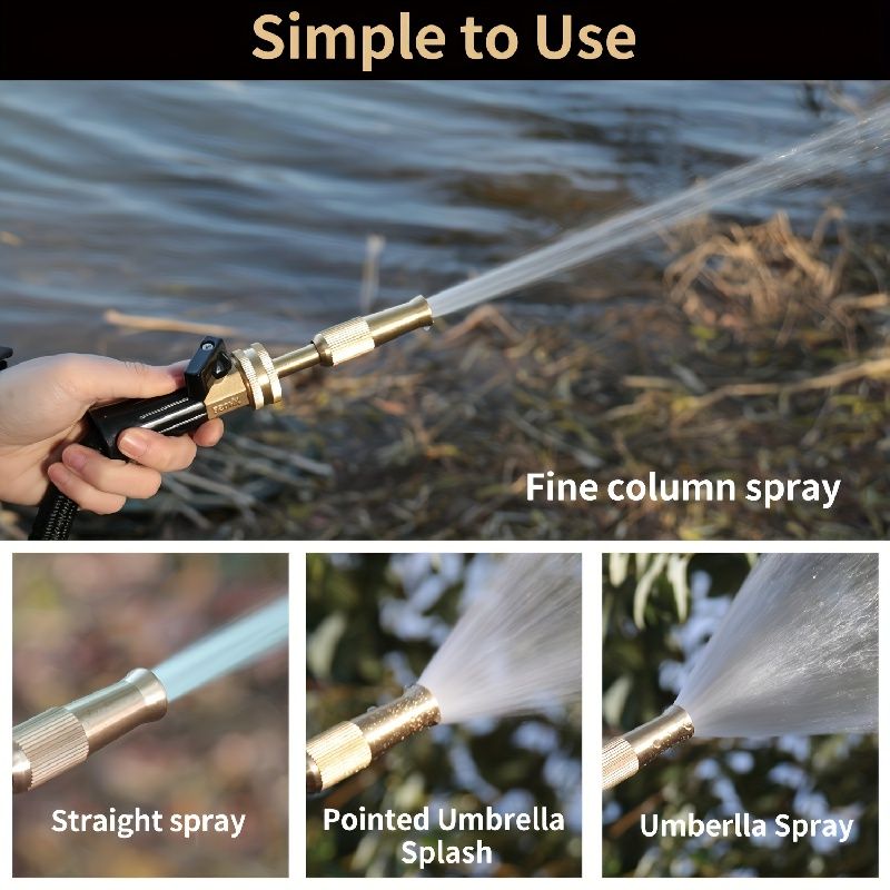 1pc, High Pressure Hose Nozzle Heavy Duty Solid Brass Adjustable Twist Garden Hose Nozzle 3/4 Inch Threaded Inlet Garden Sprayer, Spray Nozzle, Jet Sweeper Nozzle For Lawn And Garden, Car Wash, Garden