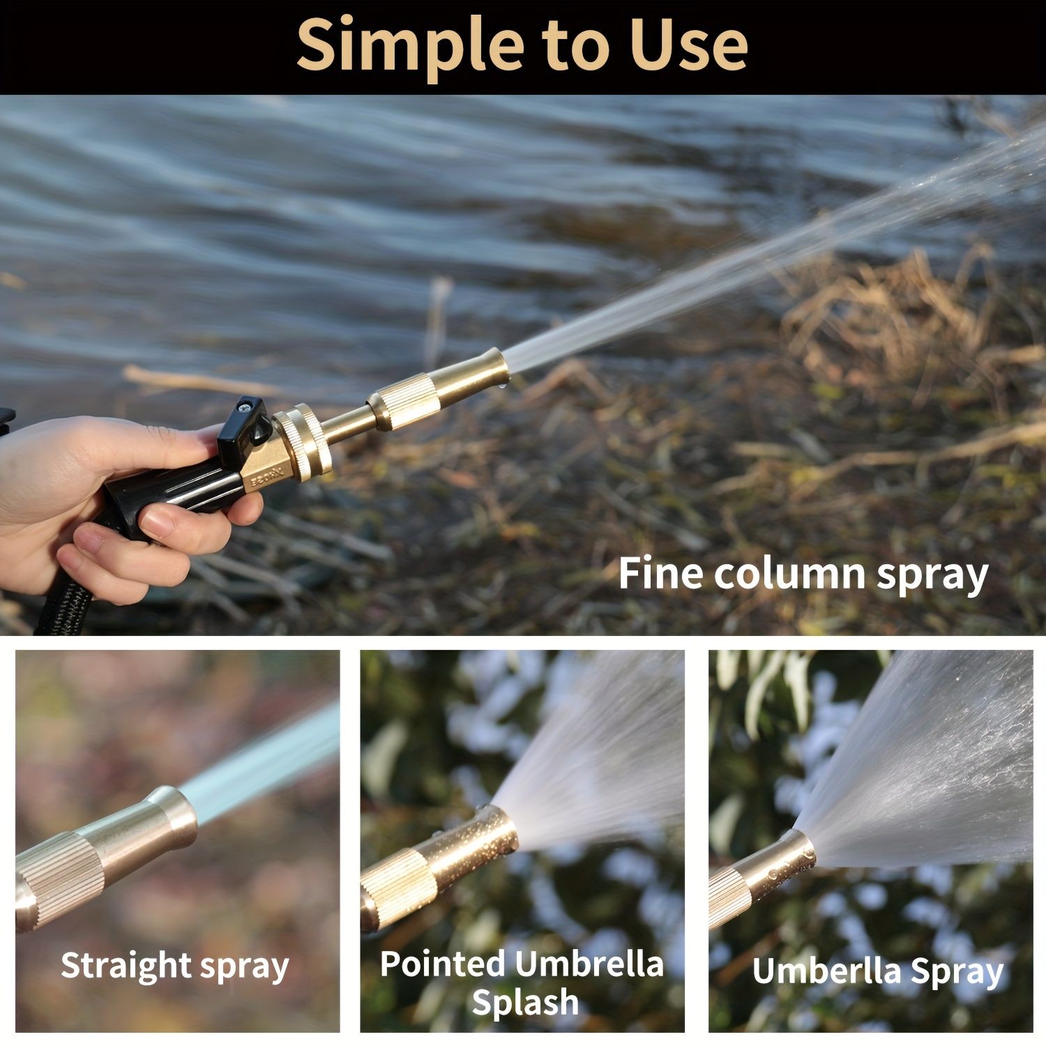 1pc, High Pressure Hose Nozzle Heavy Duty Solid Brass Adjustable Twist Garden Hose Nozzle 3/4 Inch Threaded Inlet Garden Sprayer, Spray Nozzle, Jet Sweeper Nozzle For Lawn And Garden, Car Wash, Garden