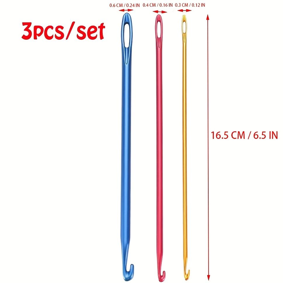 3pcs Crochet Hookd Afghan Tunisian Aluminium Crochet Hook Knitting Needle With Eye For Sewing Accessories