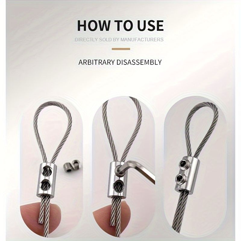 10pcs Stainless Steel Wire Rope Lock Clamps, Adjustable Self-Locking Fasteners, Double Hole Tightening, Telescopic & Fixed, for Home Renovation Locks, Battery-Free