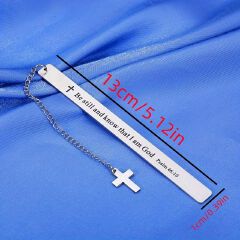 2PCS Stainless Steel Bookmark with Cross and Chain, Engraved with Psalm 46:10, Inspirational Religious Gift for Book Lovers, Kids, and Adults