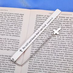 2PCS Stainless Steel Bookmark with Cross and Chain, Engraved with Psalm 46:10, Inspirational Religious Gift for Book Lovers, Kids, and Adults