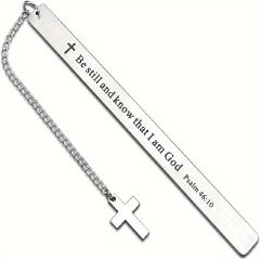 2PCS Stainless Steel Bookmark with Cross and Chain, Engraved with Psalm 46:10, Inspirational Religious Gift for Book Lovers, Kids, and Adults