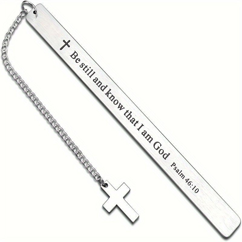 2PCS Stainless Steel Bookmark with Cross and Chain, Engraved with Psalm 46:10, Inspirational Religious Gift for Book Lovers, Kids, and Adults