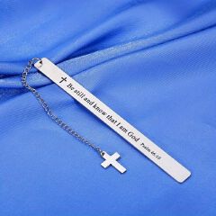 2PCS Stainless Steel Bookmark with Cross and Chain, Engraved with Psalm 46:10, Inspirational Religious Gift for Book Lovers, Kids, and Adults