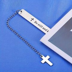 2PCS Stainless Steel Bookmark with Cross and Chain, Engraved with Psalm 46:10, Inspirational Religious Gift for Book Lovers, Kids, and Adults