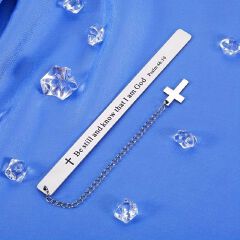 2PCS Stainless Steel Bookmark with Cross and Chain, Engraved with Psalm 46:10, Inspirational Religious Gift for Book Lovers, Kids, and Adults