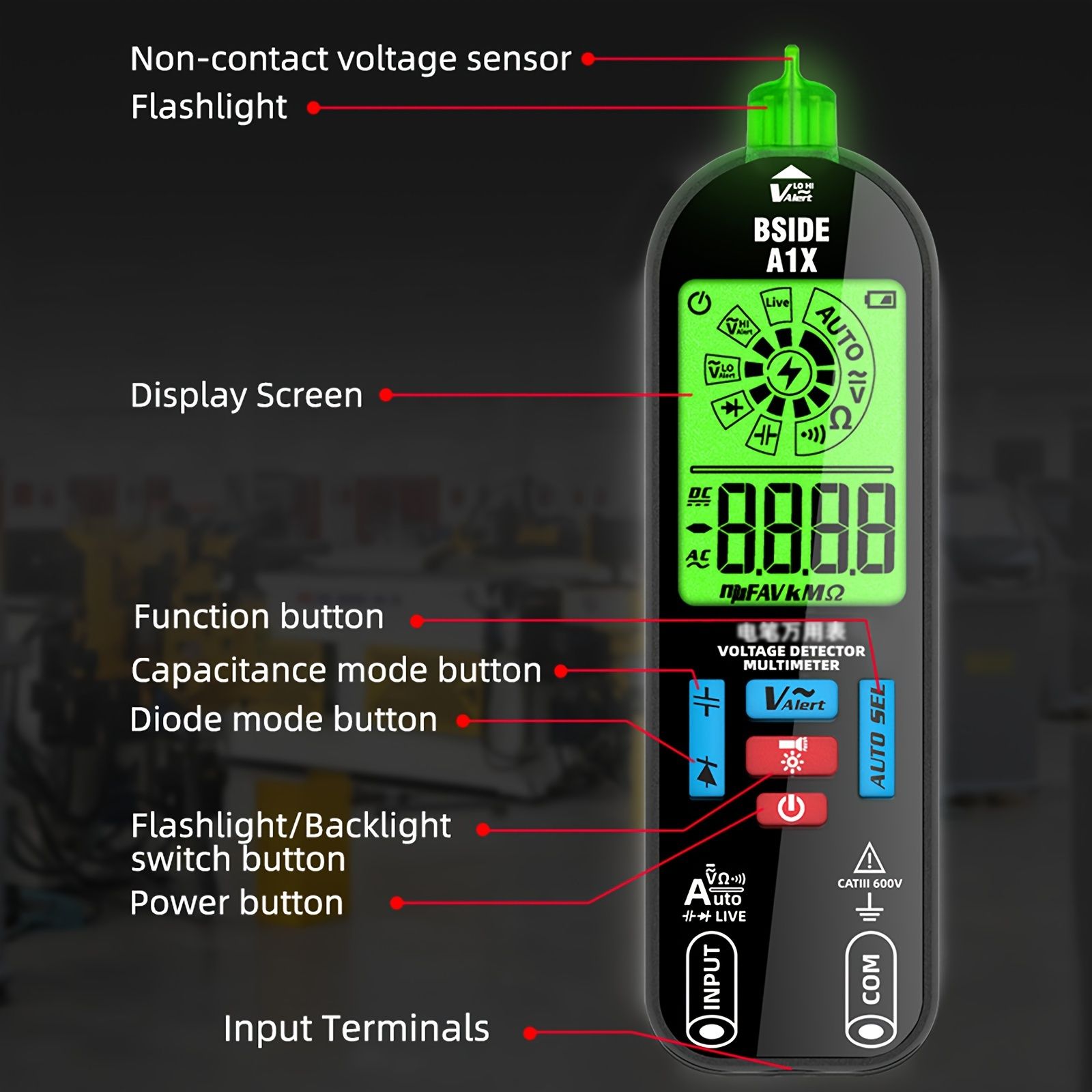 A1X Fully Automatic Anti-Burn Intelligent Digital Multimeter, Rechargeable Electrical Voltmeter Ohm Meter Tester, Smart Non Contact Fast Accurately Measures DC AC Diode Voltage, Current, Resistance, C