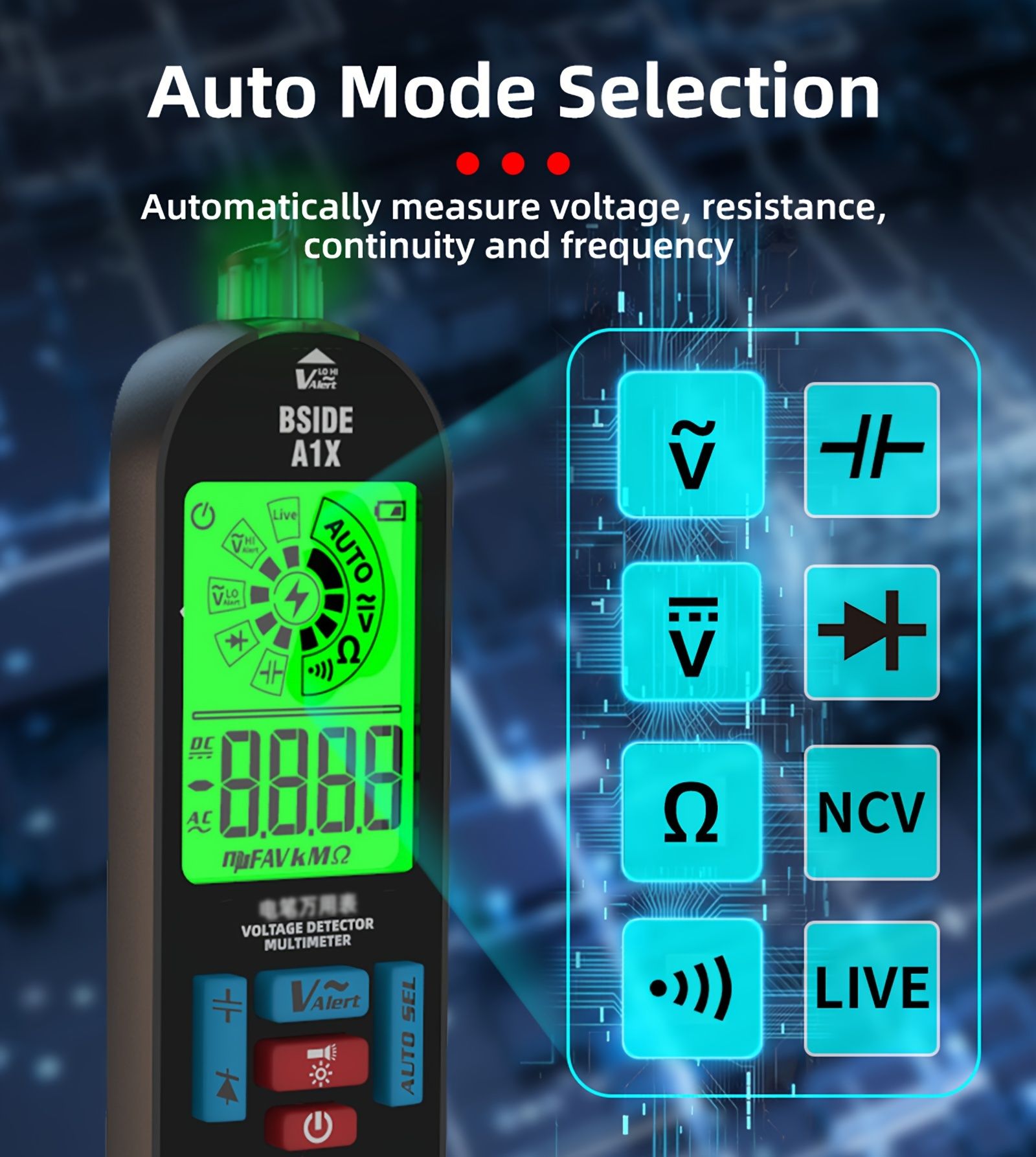 A1X Fully Automatic Anti-Burn Intelligent Digital Multimeter, Rechargeable Electrical Voltmeter Ohm Meter Tester, Smart Non Contact Fast Accurately Measures DC AC Diode Voltage, Current, Resistance, C