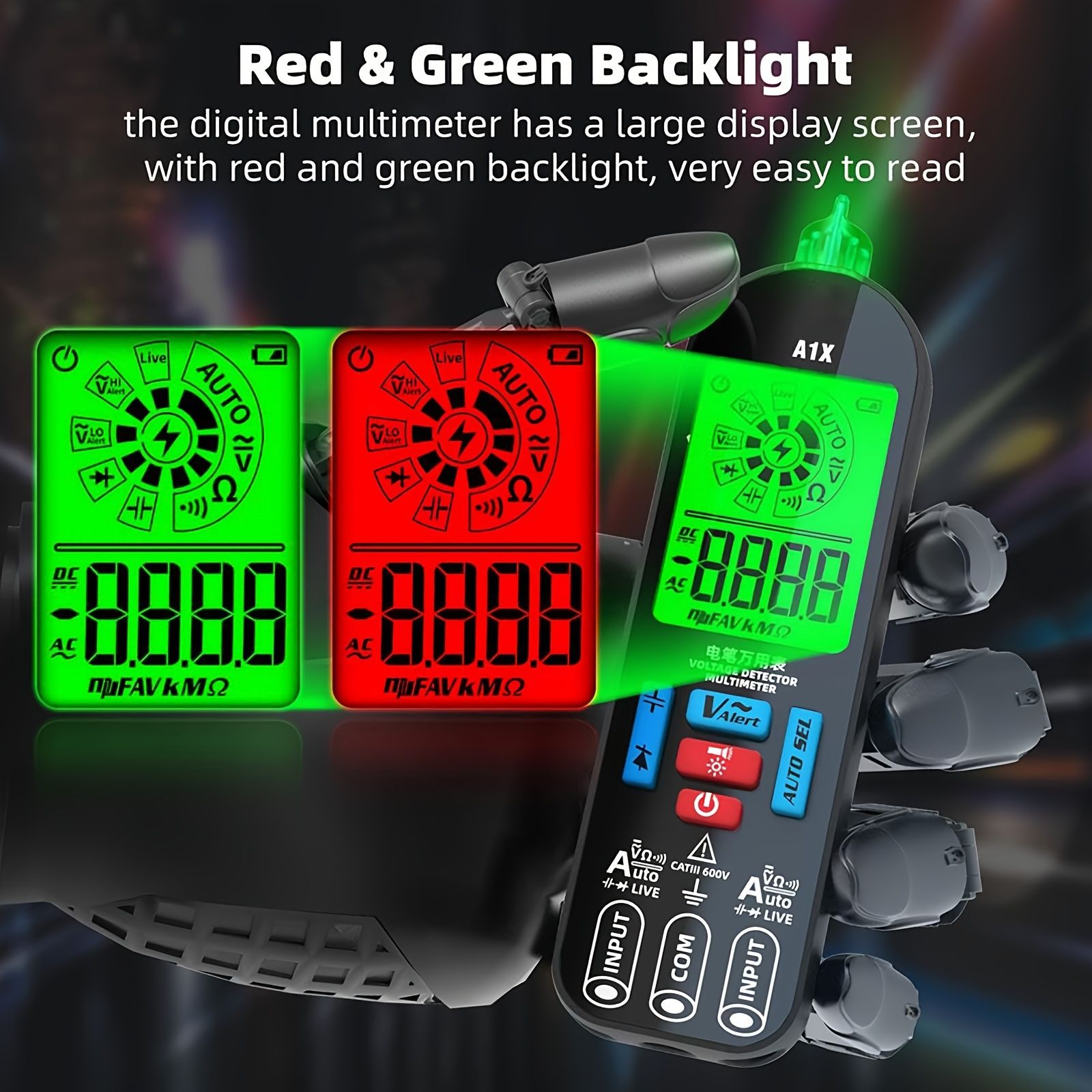 A1X Fully Automatic Anti-Burn Intelligent Digital Multimeter, Rechargeable Electrical Voltmeter Ohm Meter Tester, Smart Non Contact Fast Accurately Measures DC AC Diode Voltage, Current, Resistance, C