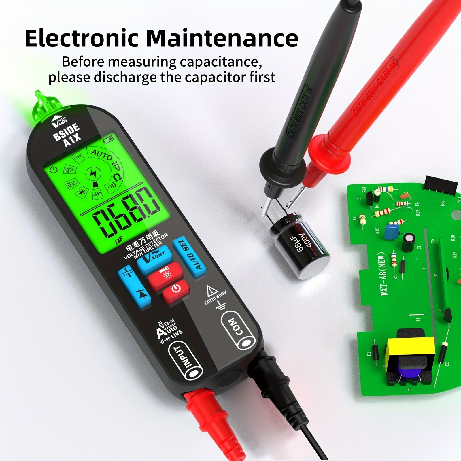 A1X Fully Automatic Anti-Burn Intelligent Digital Multimeter, Rechargeable Electrical Voltmeter Ohm Meter Tester, Smart Non Contact Fast Accurately Measures DC AC Diode Voltage, Current, Resistance, C