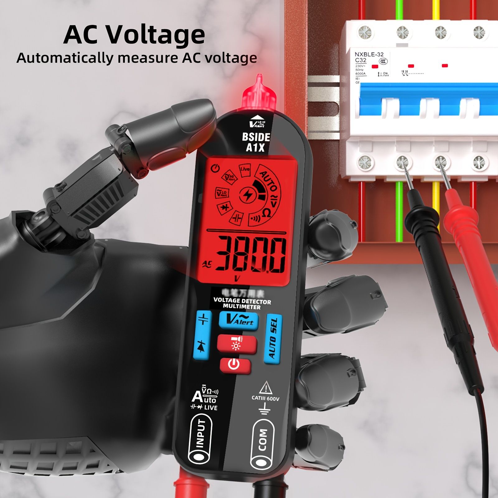 A1X Fully Automatic Anti-Burn Intelligent Digital Multimeter, Rechargeable Electrical Voltmeter Ohm Meter Tester, Smart Non Contact Fast Accurately Measures DC AC Diode Voltage, Current, Resistance, C