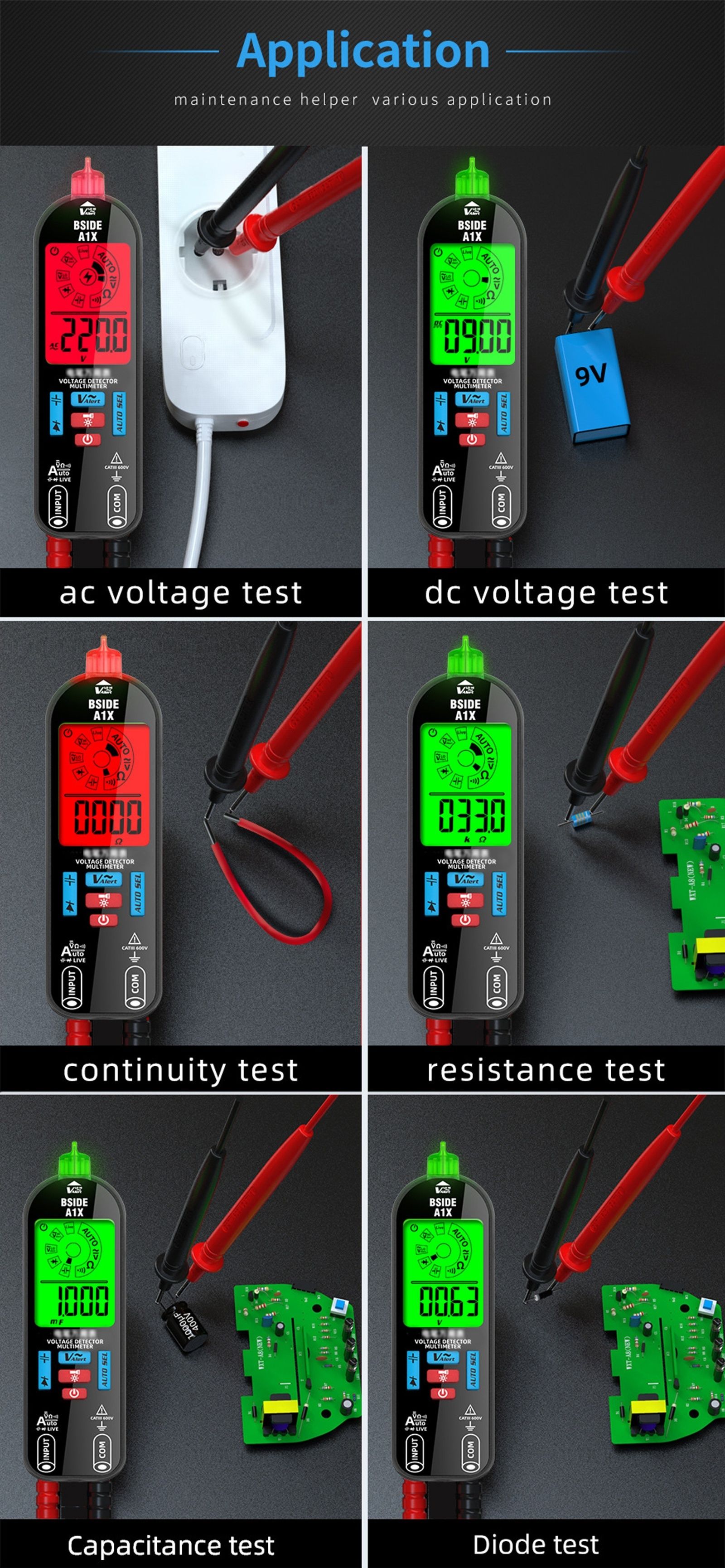 A1X Fully Automatic Anti-Burn Intelligent Digital Multimeter, Rechargeable Electrical Voltmeter Ohm Meter Tester, Smart Non Contact Fast Accurately Measures DC AC Diode Voltage, Current, Resistance, C