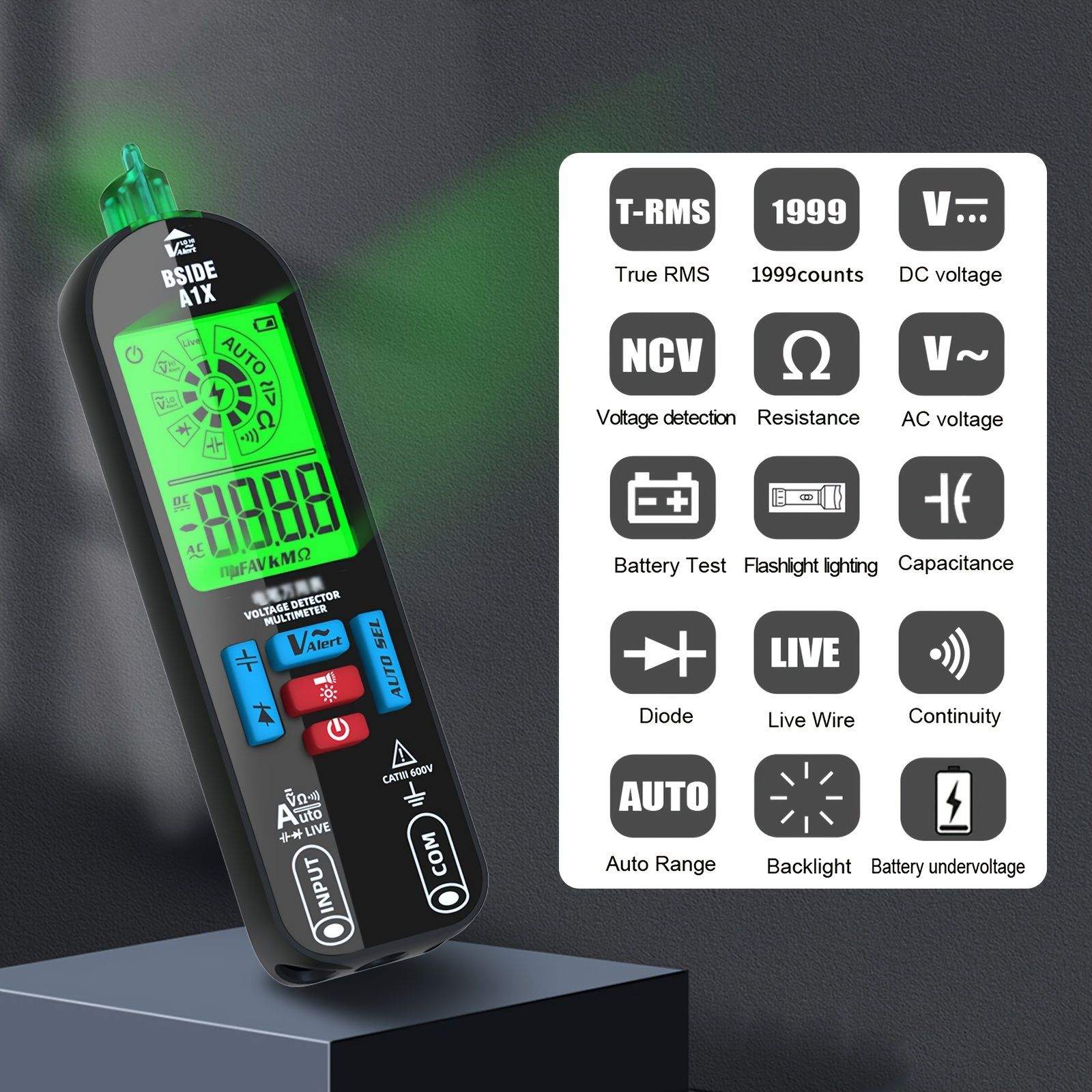 A1X Fully Automatic Anti-Burn Intelligent Digital Multimeter, Rechargeable Electrical Voltmeter Ohm Meter Tester, Smart Non Contact Fast Accurately Measures DC AC Diode Voltage, Current, Resistance, C