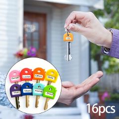 16pcs Assorted Varieties Colorful Key Ring With Labels, 2.8cm/1.1in Stretchy Key Identifiers, One Size Fits Most Keys, Includes Blank And Pre-Printed Tags, Home Office Organization Accessory For Men