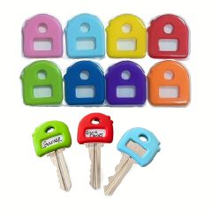 16pcs Assorted Varieties Colorful Key Ring With Labels, 2.8cm/1.1in Stretchy Key Identifiers, One Size Fits Most Keys, Includes Blank And Pre-Printed Tags, Home Office Organization Accessory For Men