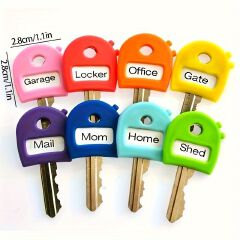 16pcs Assorted Varieties Colorful Key Ring With Labels, 2.8cm/1.1in Stretchy Key Identifiers, One Size Fits Most Keys, Includes Blank And Pre-Printed Tags, Home Office Organization Accessory For Men