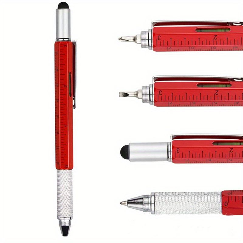 6-in-1 Multifunctional Tool Pen with Screwdriver, Level, Stylus & Ballpoint - Aluminum Alloy, Ideal for Home & Office Use