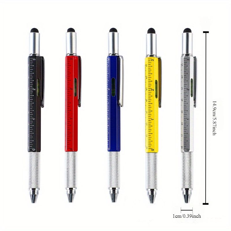 6-in-1 Multifunctional Tool Pen with Screwdriver, Level, Stylus & Ballpoint - Aluminum Alloy, Ideal for Home & Office Use