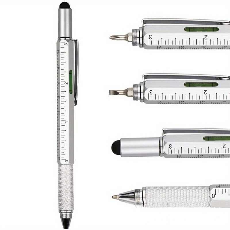 6-in-1 Multifunctional Tool Pen with Screwdriver, Level, Stylus & Ballpoint - Aluminum Alloy, Ideal for Home & Office Use