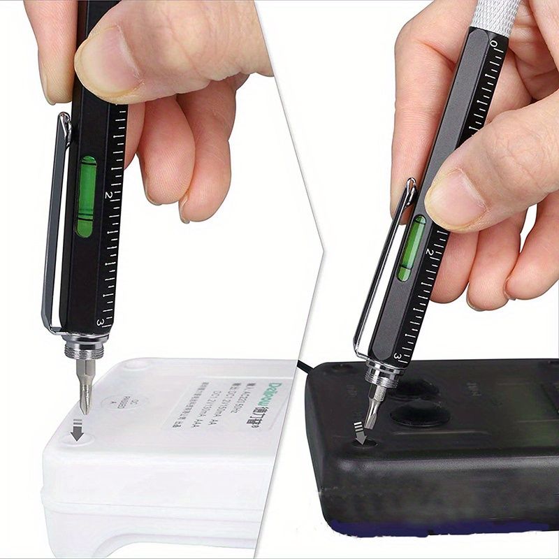6-in-1 Multifunctional Tool Pen with Screwdriver, Level, Stylus & Ballpoint - Aluminum Alloy, Ideal for Home & Office Use