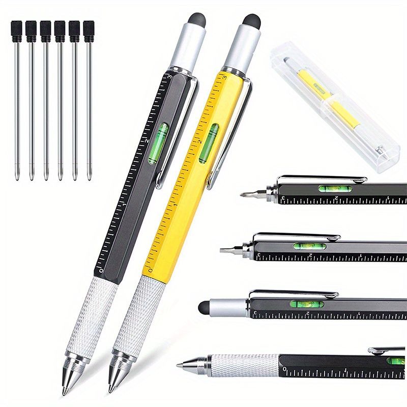6-in-1 Multifunctional Tool Pen with Screwdriver, Level, Stylus & Ballpoint - Aluminum Alloy, Ideal for Home & Office Use