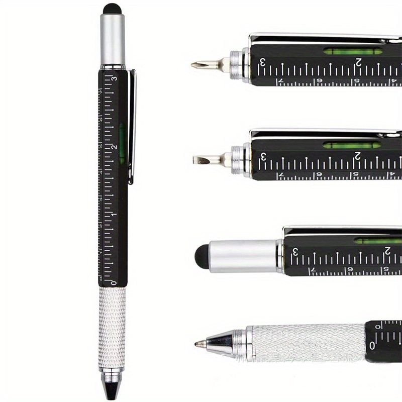 6-in-1 Multifunctional Tool Pen with Screwdriver, Level, Stylus & Ballpoint - Aluminum Alloy, Ideal for Home & Office Use