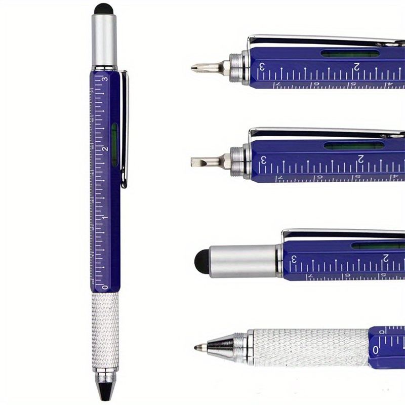 6-in-1 Multifunctional Tool Pen with Screwdriver, Level, Stylus & Ballpoint - Aluminum Alloy, Ideal for Home & Office Use